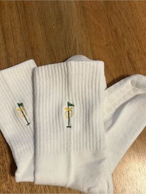 White Golf Flag Crew Socks with Embroidered Icon